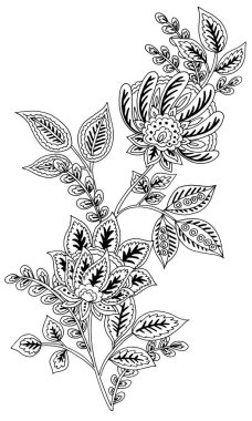 El yapımı çiçekler ve yapraklar, Paisley tarzı, beyaz arkaplan