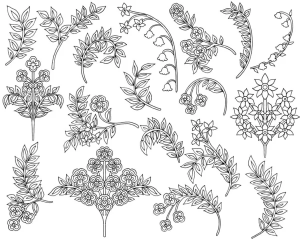 Flores Hojas Dibujadas Mano Estilo Paisley Fondo Blanco — Foto de Stock