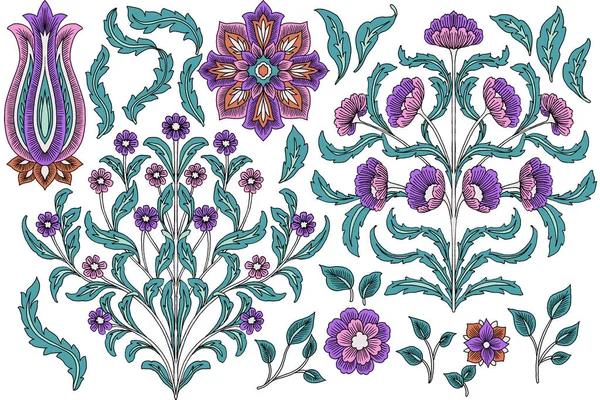 Flores Hojas Dibujadas Mano Estilo Paisley Fondo Blanco — Foto de Stock