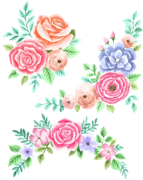 Suluboya Çizimi Çiçekler Yapraklar — Stok fotoğraf