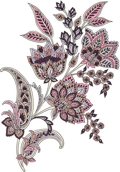 Flores Folhas Desenhadas Mão Paisley Style Fundo Branco — Fotografia de Stock