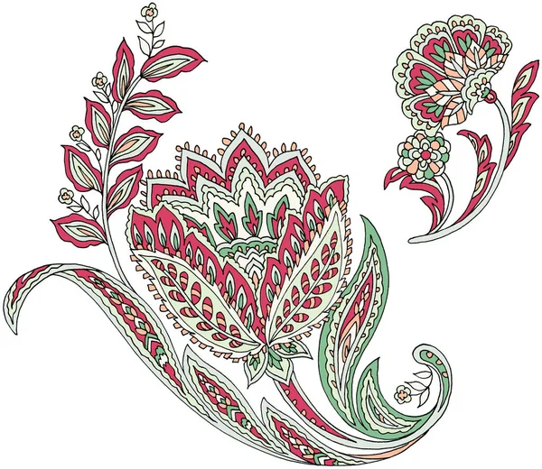 Handgetekende Bloemen Bladeren Paisley Style Witte Achtergrond — Stockfoto