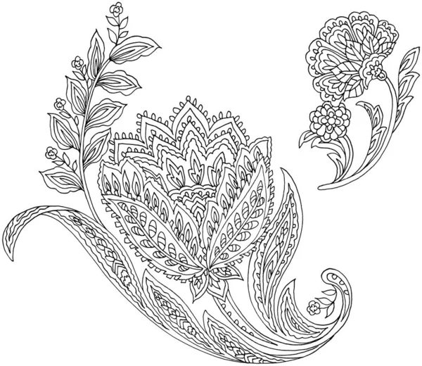 Ręcznie Rysowane Kwiaty Liście Styl Paisley Białe Tło — Zdjęcie stockowe