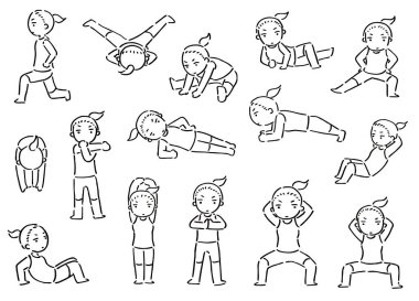 Vektör karikatür kadın çizimi seti, çalış