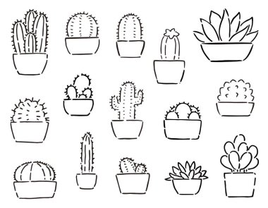 Vektör karikatür çizimi, kaktüs kümesi
