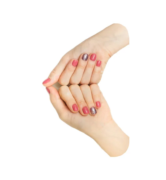 Femme appliquant vernis à ongles rouge ses ongles manucure sur fond blanc isolé — Photo