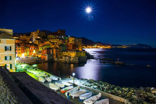 Génova Boccadasse Durante Noite Enquanto Observava Lua Grande Génova Itália — Fotografia de Stock