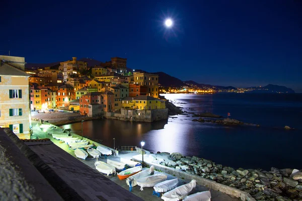 Genova Boccadasse Notte Guardando Grande Luna Genova Italia Europa — Foto Stock