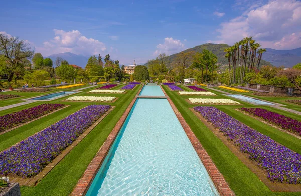PALLANZA, ITALY APRIL, 25, 2018 - Terraced gardens in the botanical garden of Villa Taranto in Pallanza, Verbania, Italy.