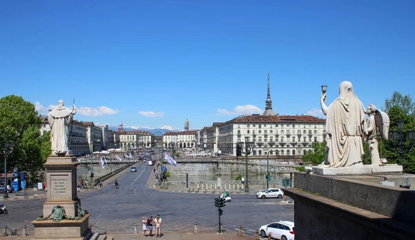 Turin Torino Flygfoto Över Piazza Vittorio Veneto Och Mole Antonelliana — Stockfoto