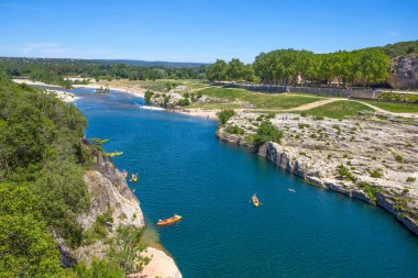 Pont du Gard, Nimes, Güney Fransa, Europe yakınındaki Güney Fransa Roma su kemeri bir parçası Gardon Nehri