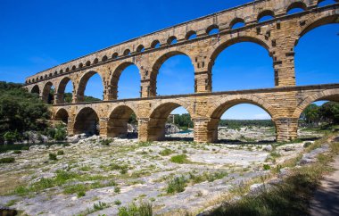 Pont du Gard, Nimes, Güney Fransa, Europe yakınındaki Güney Fransa Roma su kemeri bir parçası