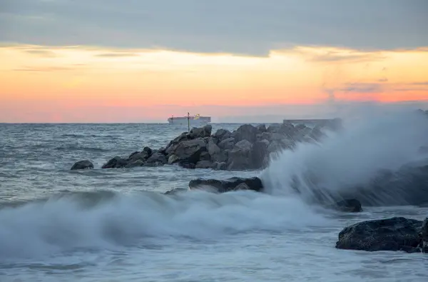 Wave Rough Sea Sunset Long Exposure — Stock Photo, Image
