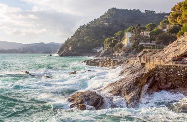 Zoagli, denizde kaba Genoa (Genova) province, ligurian kıyısında, İtalya