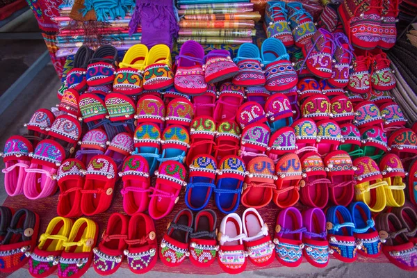 Handmade Hill Tribe Children Shoes Doipui Village North Thailand Asia — Stock Photo, Image