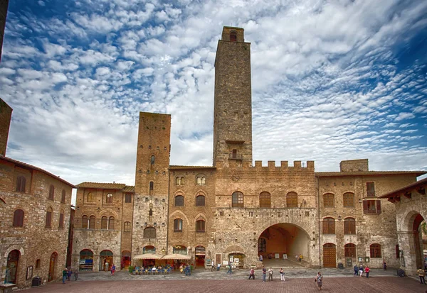 Panoramautsikt Över Berömda Piazza Del Duomo San Gimignano Siena Toscana — Stockfoto