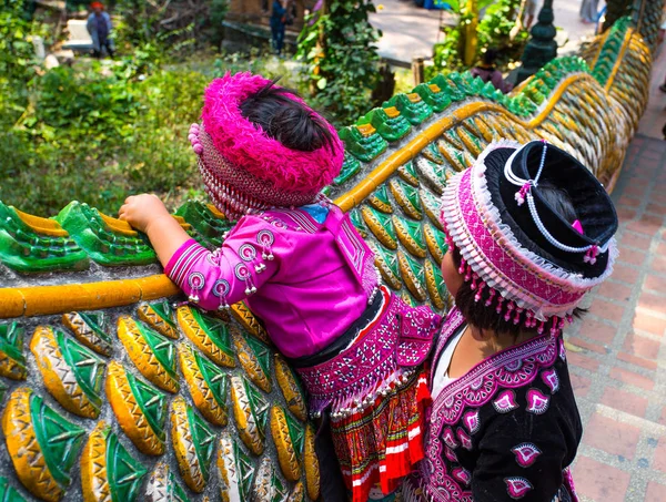 Чанг Май Тайланд Февраля 2017 Года Двое Неопознанных Детей Ахха — стоковое фото