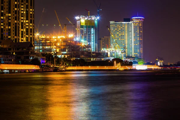 Bangkok Tajlandia Marca 2017 Noc Czas Skyline Wysokich Budynków Nad — Zdjęcie stockowe