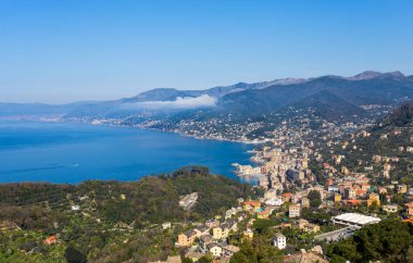 Camogli şehir, Cenova ilinde, Liguria, Akdeniz kıyılarının, İtalya havadan görünümü