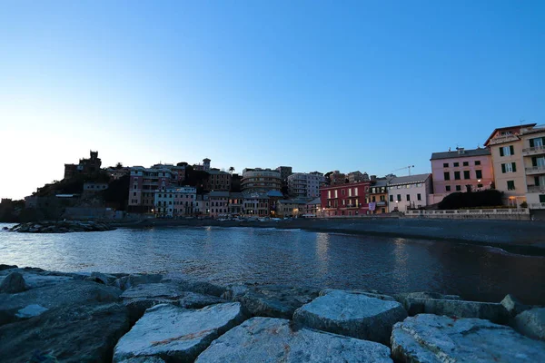 Море Сільські Синій Годину Кольоровими Будинки Генуя Італія — стокове фото