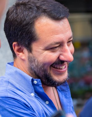 Genoa (Genova), İtalya, 23 Haziran 2017 - Matteo Salvini, Kuzey Ligi Sekreteri parti seçim kampanyası sırasında valinin Genova, İtalya