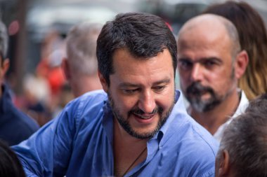 GENOA (GENOVA), ITALY, JUNE 23, 2017 - Matteo Salvini, the secretary of the Northern League party during the election campaign for the mayor of Genova, Italy clipart