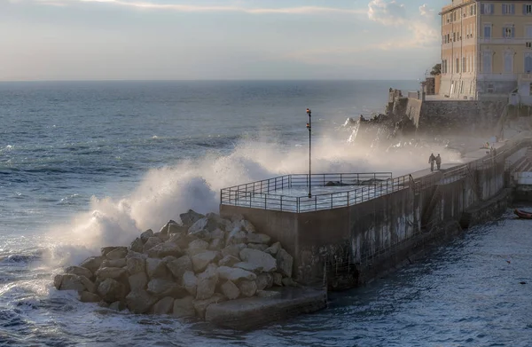 Big stormy waves crashing over the pier - Genoa (Genova) Nervi, Italy