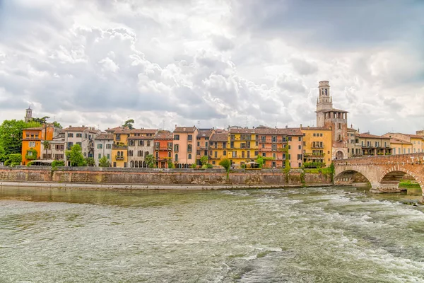 Ponte Pietra Stenbron Upp Vid Floden Adige Verona Italien Historiska — Stockfoto