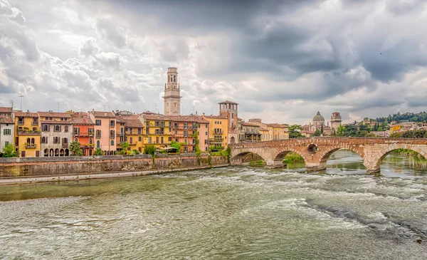 Ponte Pietra Stenbron Upp Vid Floden Adige Verona Italien Historiska — Stockfoto