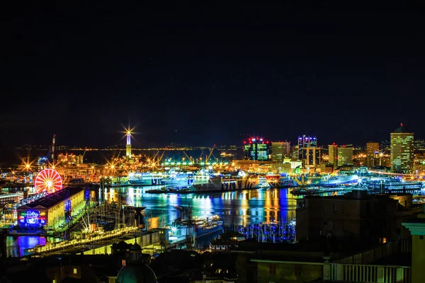 Genua Genua Italien November 2017 Nachtansicht Des Antiken Hafens Stadt — Stockfoto