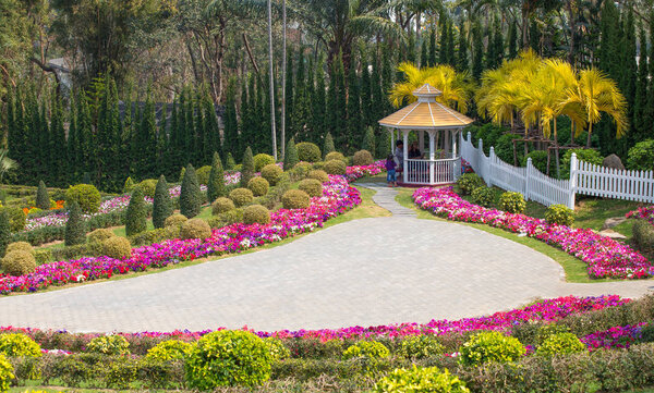  Garden with flowers in Chiang Mai zoo, Thailand.