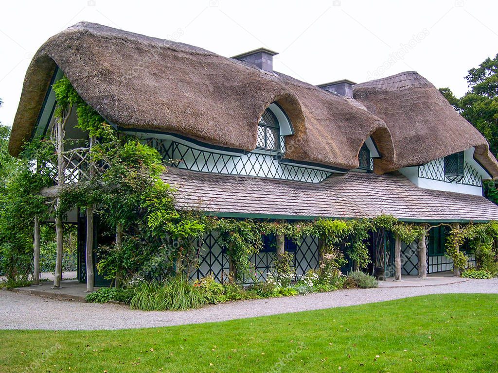 Irish traditional cottage house with roof thatch