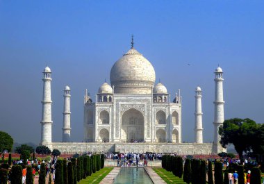 Agra, Hindistan, 15 Ekim 2017 - Agra Taj Mahal Türbesi, Uttar Pradesh eyaletinde, Kuzey Hindistan, UNESCO Dünya Miras Listesi