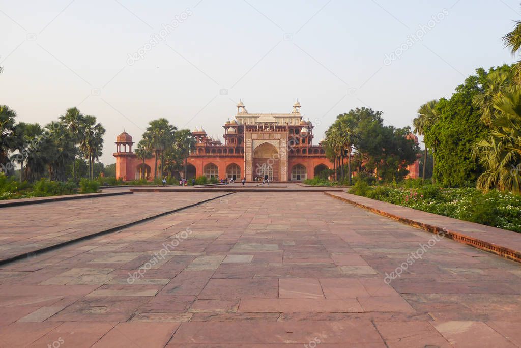 SIKANDRA, INDIA,  OCTONER 10, 2017 -  Akbar Tomb in Sikandra, near Agra, Uttar Pradesh state, northern India, Asia