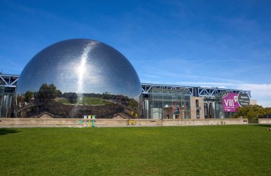 PARIS, FRANCE, SEPTEMBER 9, 2018 - The Geode at City of Science and Industry in the Villette Park, Paris, Italy. clipart
