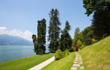 Como Gölü, Italya Bellagio köyünde Villa Melzi bahçeleri görünümü