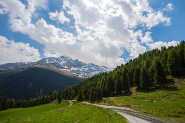 Gavia Pass, Güney Rhaetian Alpleri 'nin bir alp geçidi, Sondrio ve Brescia, Italya iller arasındaki idari sınır işaretleme görünümü.