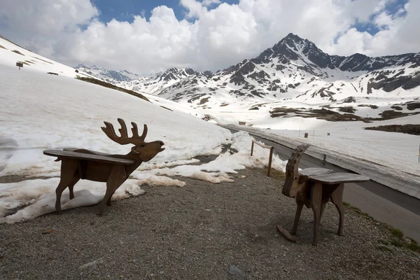 View from the Gavia pass, an alpine pass of the Southern Rhaetian Alps, marking the administrative border between the provinces of Sondrio and Brescia, Italy.