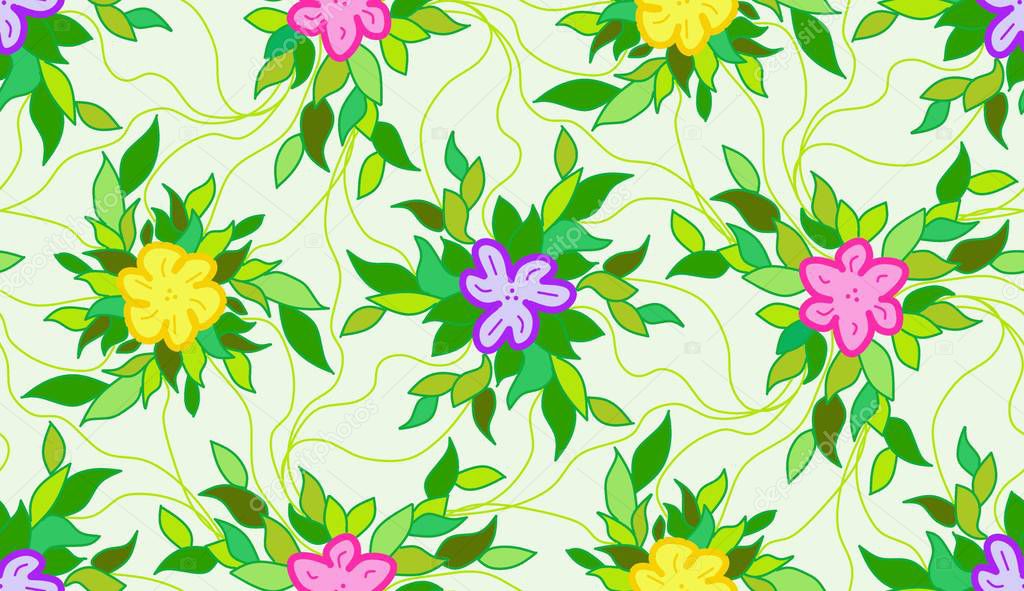 Geometric seamless pattern background. Different colored flowers.
