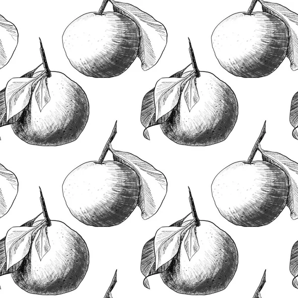 Безшовний візерунок: мандарини або яблука, унікальні малюнки олівців фруктів, об'єднані в красиві композиції — стокове фото