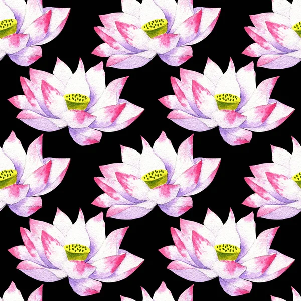 Çiçekleri ve çiçek lotus sulu boya Dikişsiz desen — Stok fotoğraf