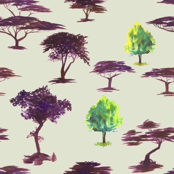 Watercolor pattern with tree silhouettes. Hand painting. Watercolor. Seamless pattern for fabric, paper and other printing and web projects. — Stock Photo, Image