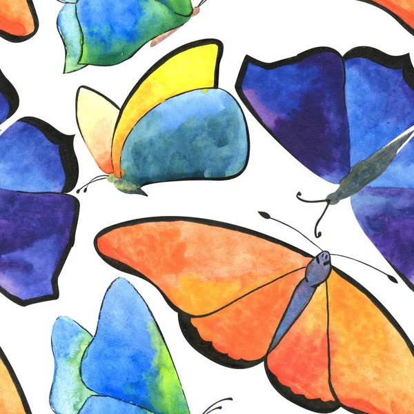 Modèle de papillon aquarelle sans couture sur fond blanc — Photo