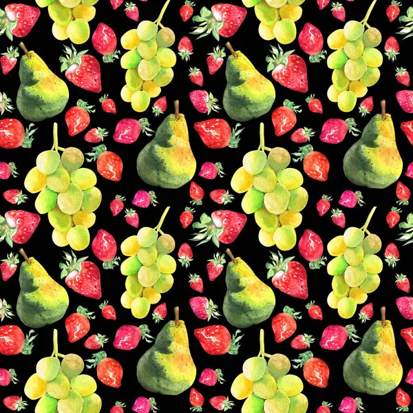 Patrón sin costura de acuarela con frutas jugosas frescas dibujadas a mano —  Fotos de Stock