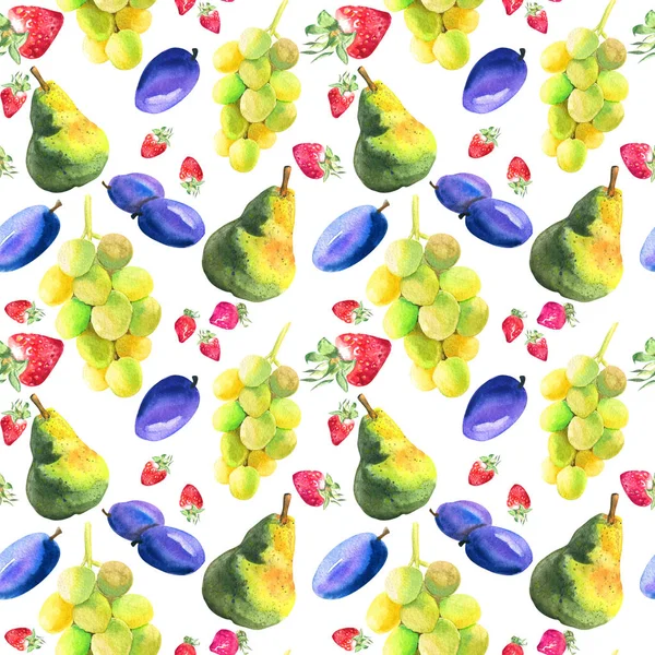 Motif sans couture aquarelle avec des fruits juteux frais dessinés à la main — Photo