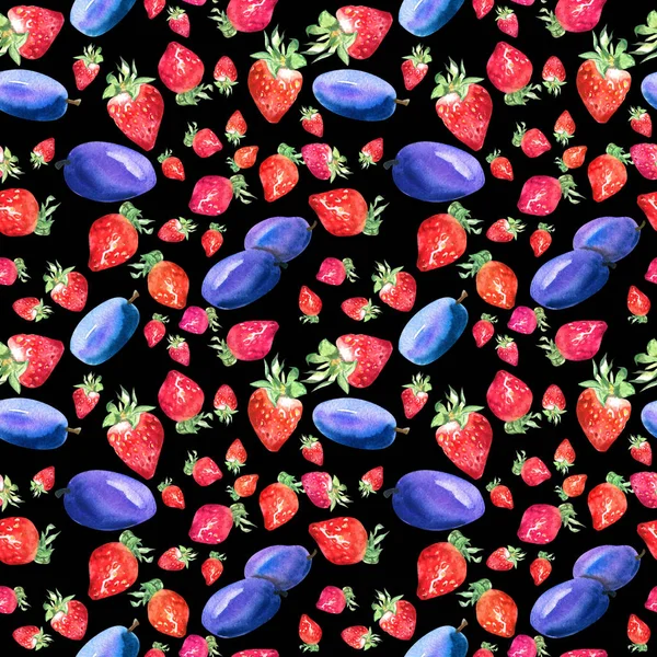 Motif sans couture aquarelle avec des fruits juteux frais dessinés à la main — Photo