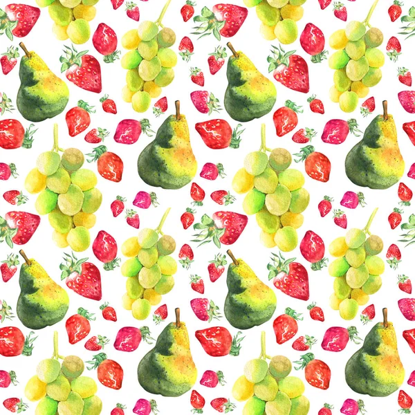 Motif sans couture aquarelle avec des fruits juteux frais dessinés à la main — Photo