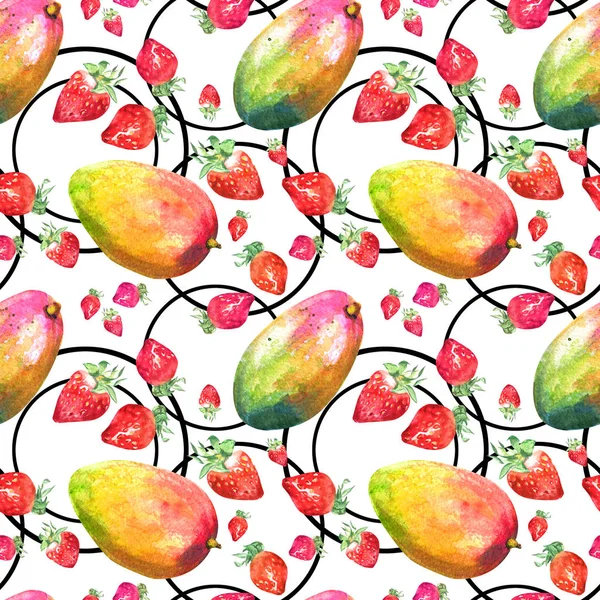 Motif sans couture aquarelle avec des fruits juteux frais dessinés à la main — Photo