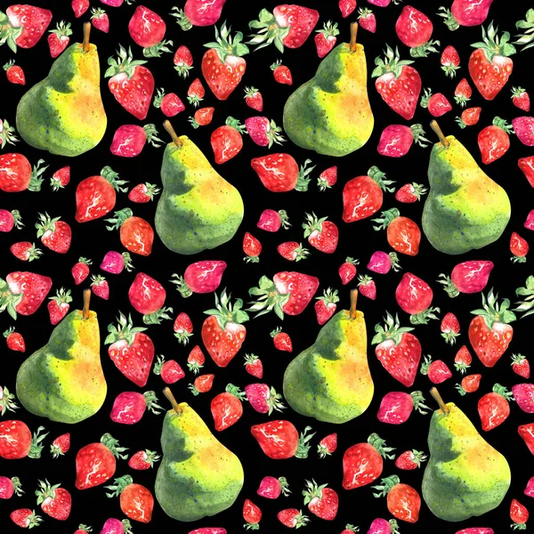 Акварельний безшовний візерунок з намальованими руками свіжими соковитими фруктами — стокове фото