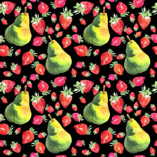 Motif sans couture aquarelle avec des fruits juteux frais dessinés à la main — Photo